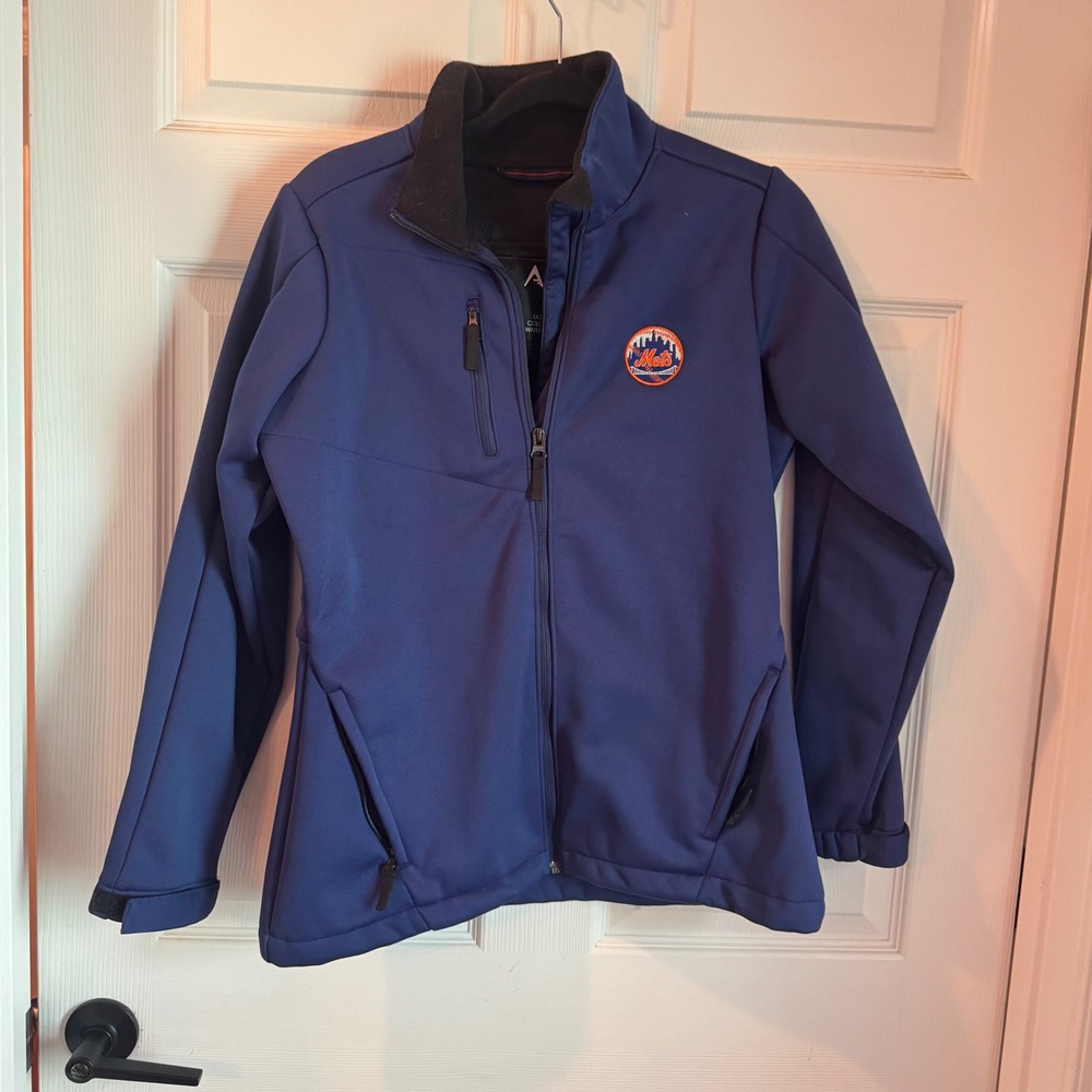 Antigua Softshell Jacket Womens Medium Blue New York Mets MLB Water Resistant